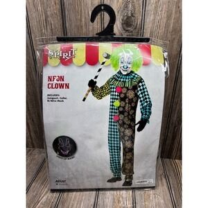 NEW Spirit Halloween Adult Neon Clown Costume with Mask Size XL